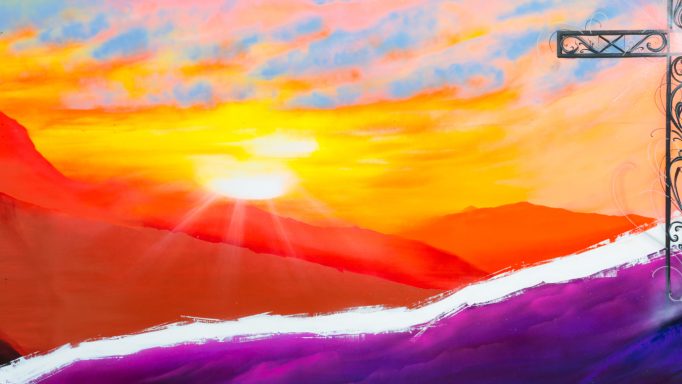 L'Art prend l'Air Perpignan 2026 Paysage coloré au coucher de soleil, avec des montagnes et un ciel vibrant.